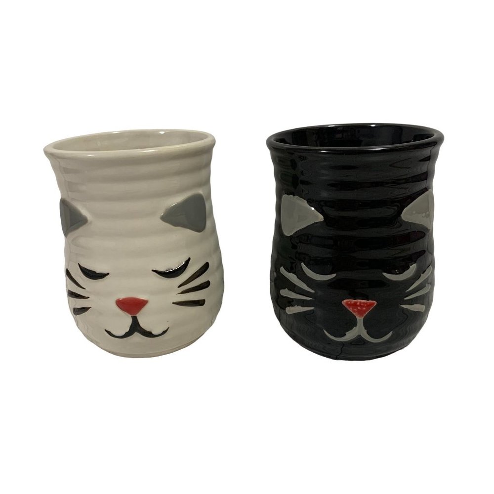 Willowstreet Black And White Cat Mugs Planters Pen Holders Lot